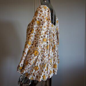 Orange and Creme Pleated Floral Blouse